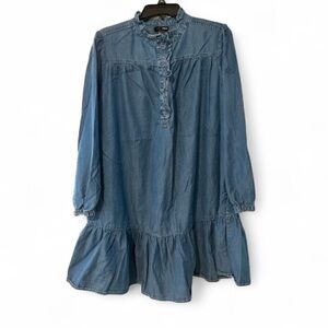 Aqua Long Sleeve Chambray Blue Tiered Dress Size XL